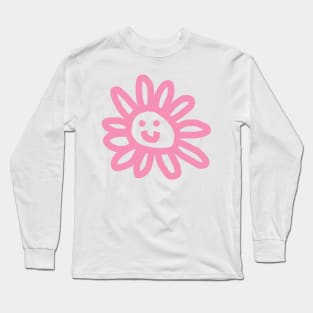 Pink Daisy Flower Smiley Face Long Sleeve T-Shirt